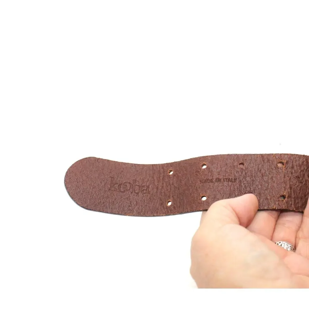 Kooba Vintage Pebbled Leather Belt w/ Antiqued Brass Links sz L